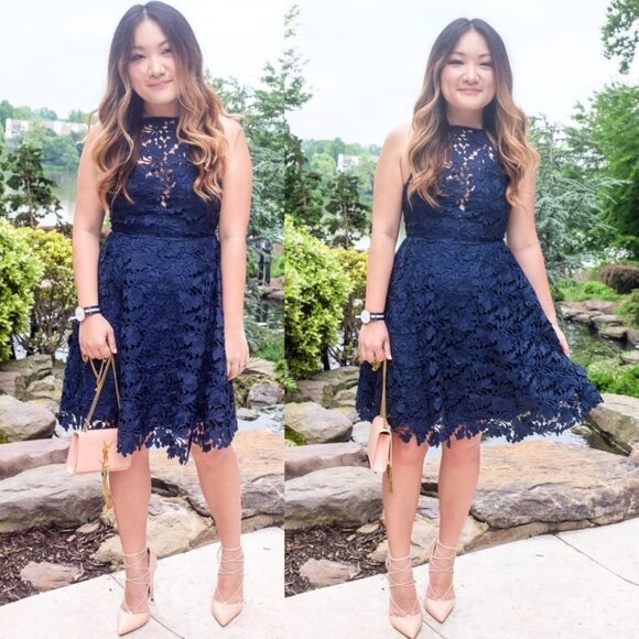 Revolve Keepsake Acoustic Lace Mini Dress Navy Blue Size Medium Floral Shopbop M - Picture 2 of 11